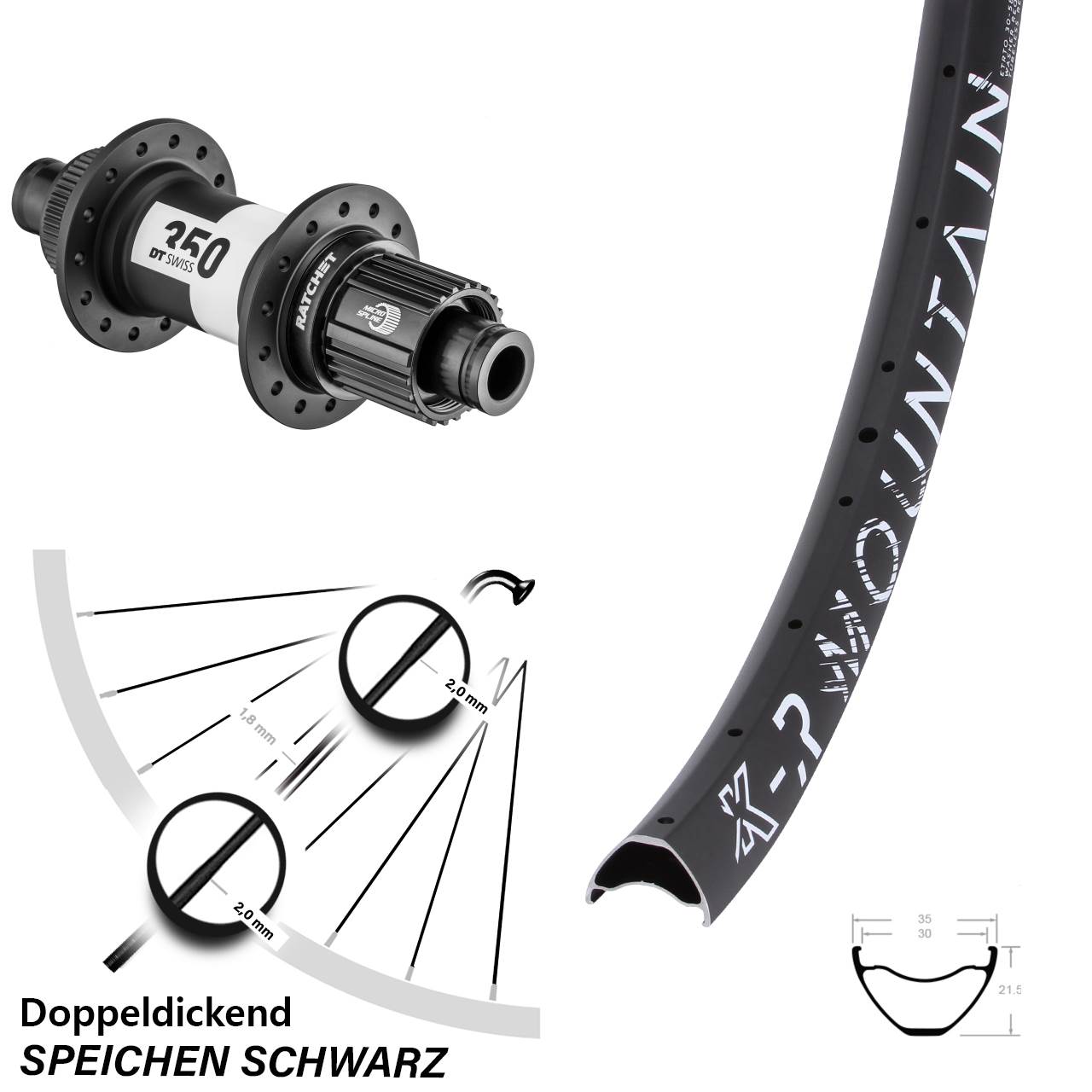 KX-R Mountain 27,5 Zoll Hinterrad DT Swiss 350 Centerlock Micro Spline 12x148