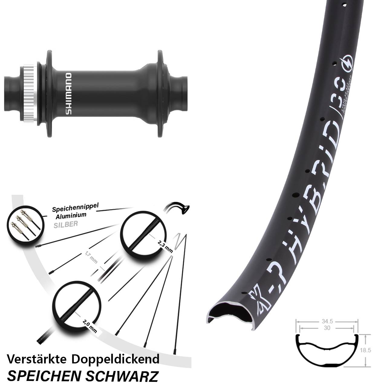 KX-R Hybrid 30 Shimano HB-MT410-B 29 Zoll Vorderrad Centerlock 15x110 Boost