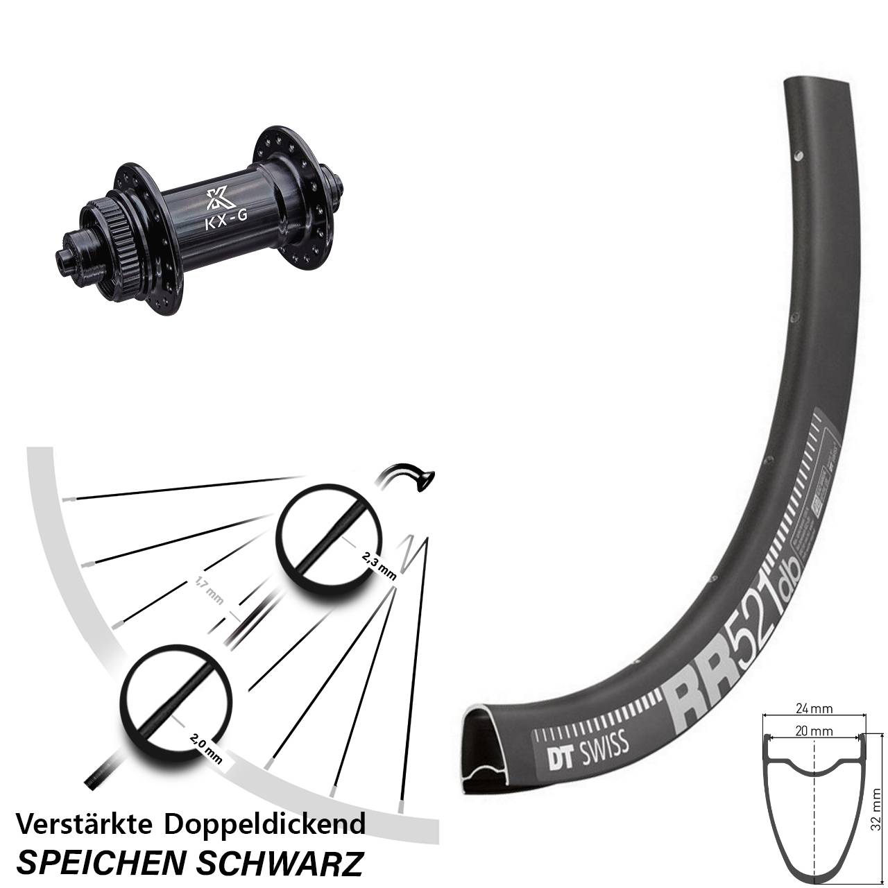 28 Zoll DT Swiss RR 521 KX-G Disc Vorderrad QR