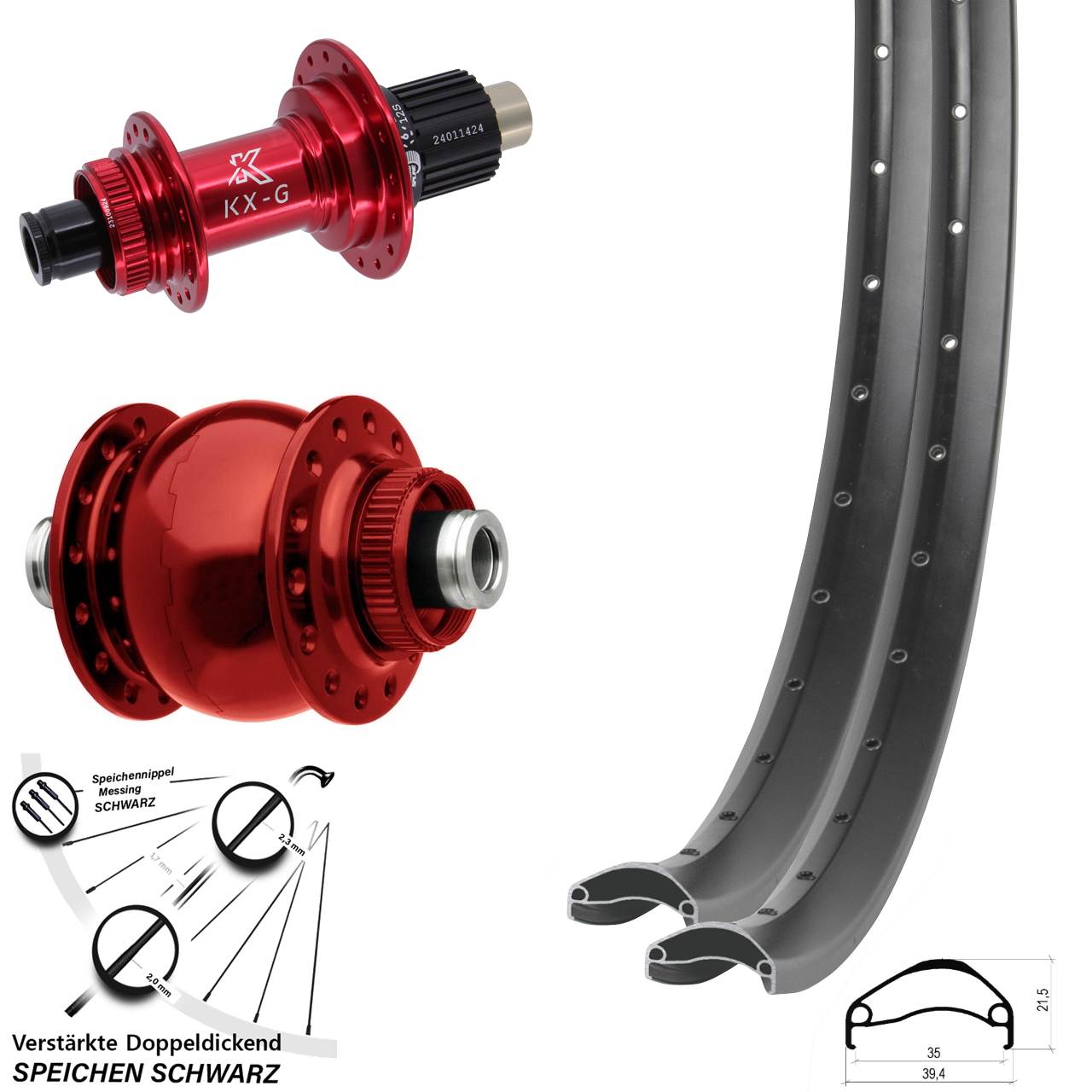 Centerlock Laufradsatz 12x100/142 29 Zoll Ambrosio E35 KX-G rot SON 28 Micro Spline