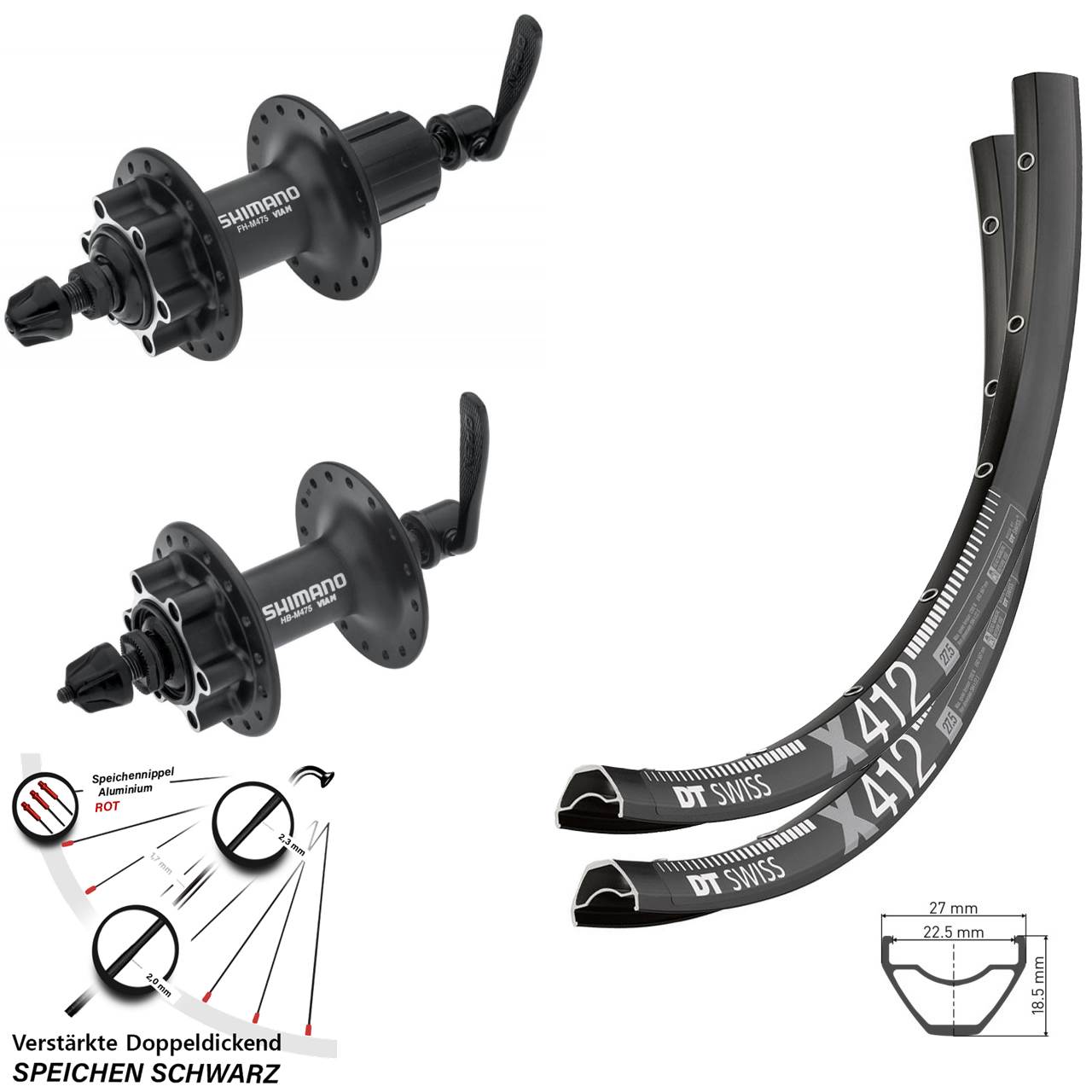 Laufradsatz 6-Loch QR 28-29 Zoll DT Swiss X412 Shimano HB-M475 FH-M475 8-11 fach