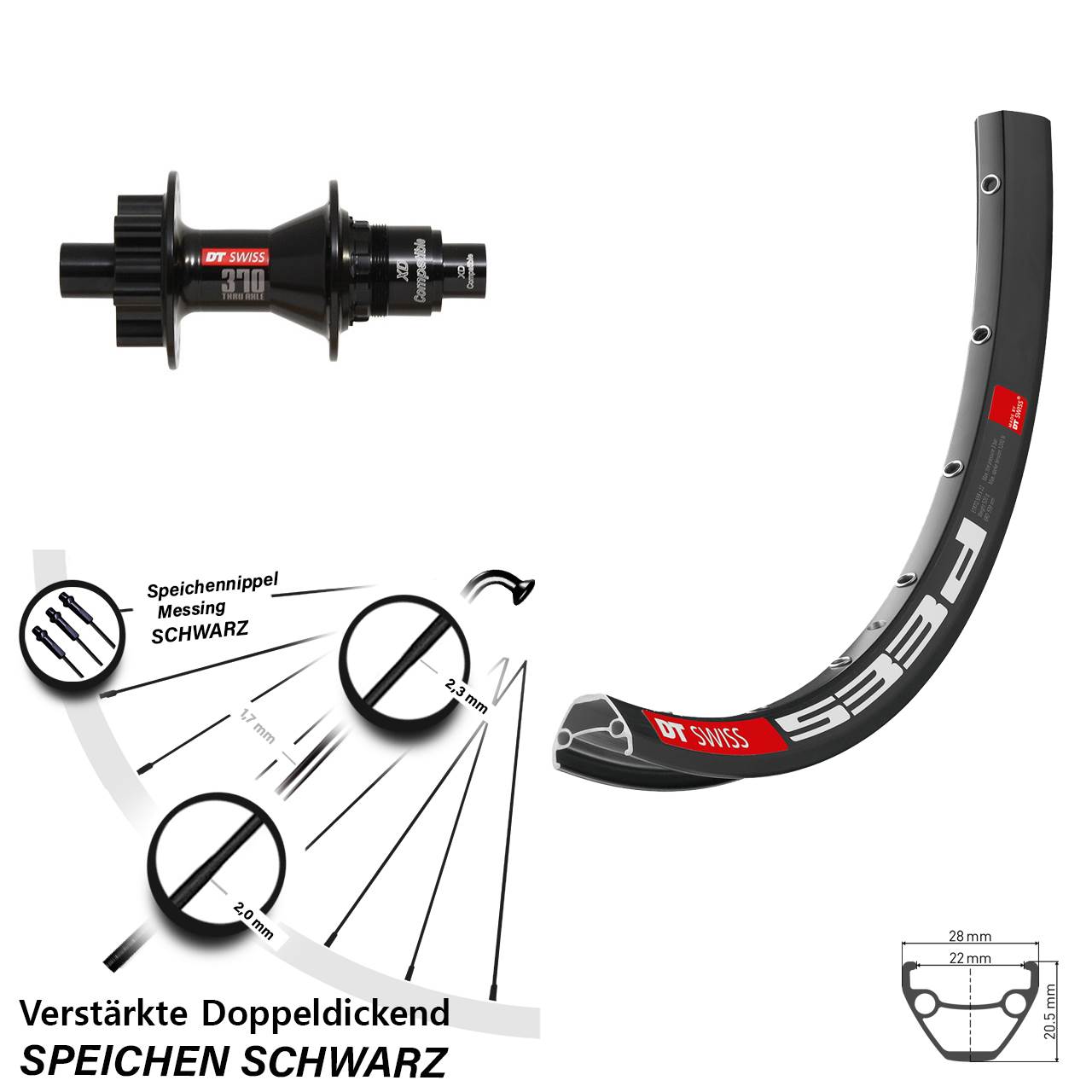 6-Loch Hinterrad 12x142 Steckachse 26 Zoll 533 D DT Swiss 370 SRAM XD