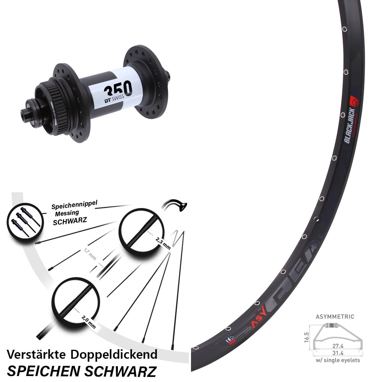 Disc Vorderrad 27,5 Zoll Rodi Ready 27 DT Swiss 350 für Schnellspanner