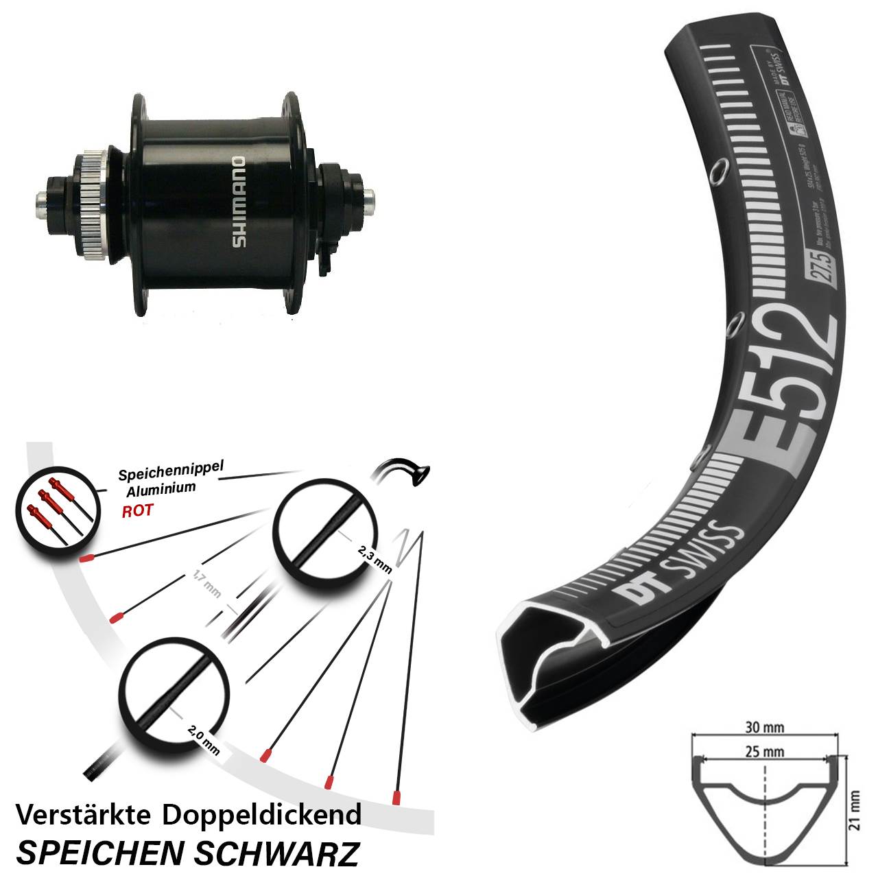 29 Zoll Vorderrad mit Nabendynamo DT Swiss E 512 Shimano DH-UR700