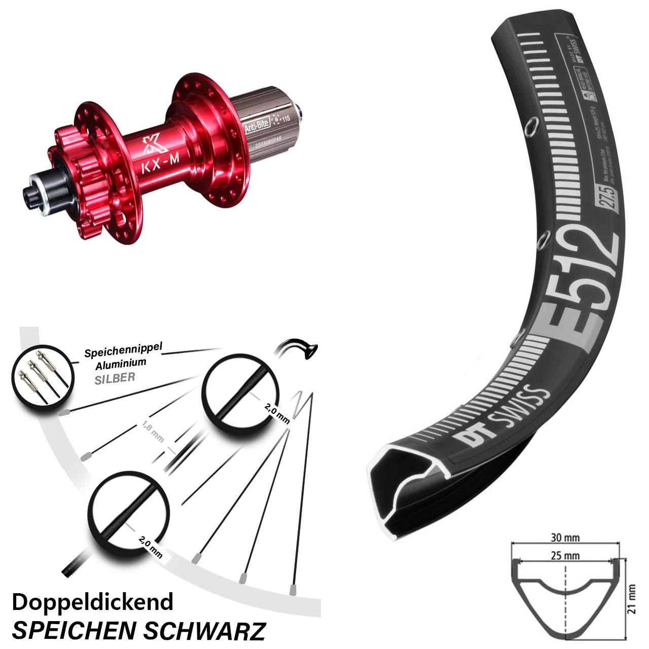 29 Zoll Hinterrad KX-M 11-fach Schnellspanner DT Swiss E 512