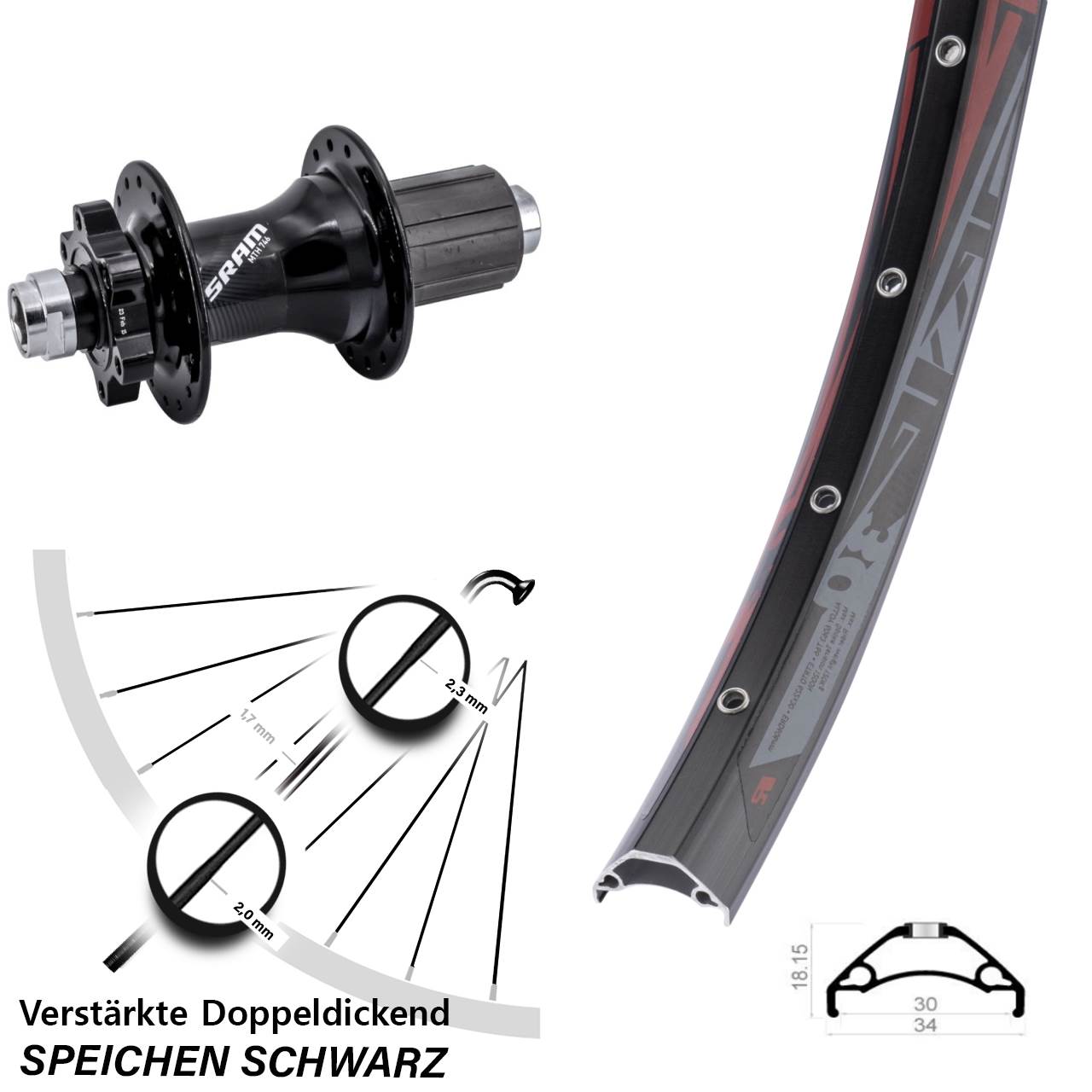 Rodi TRYP 30 Sram 746 29 Zoll Disc Laufrad 12x148 8-11 fach