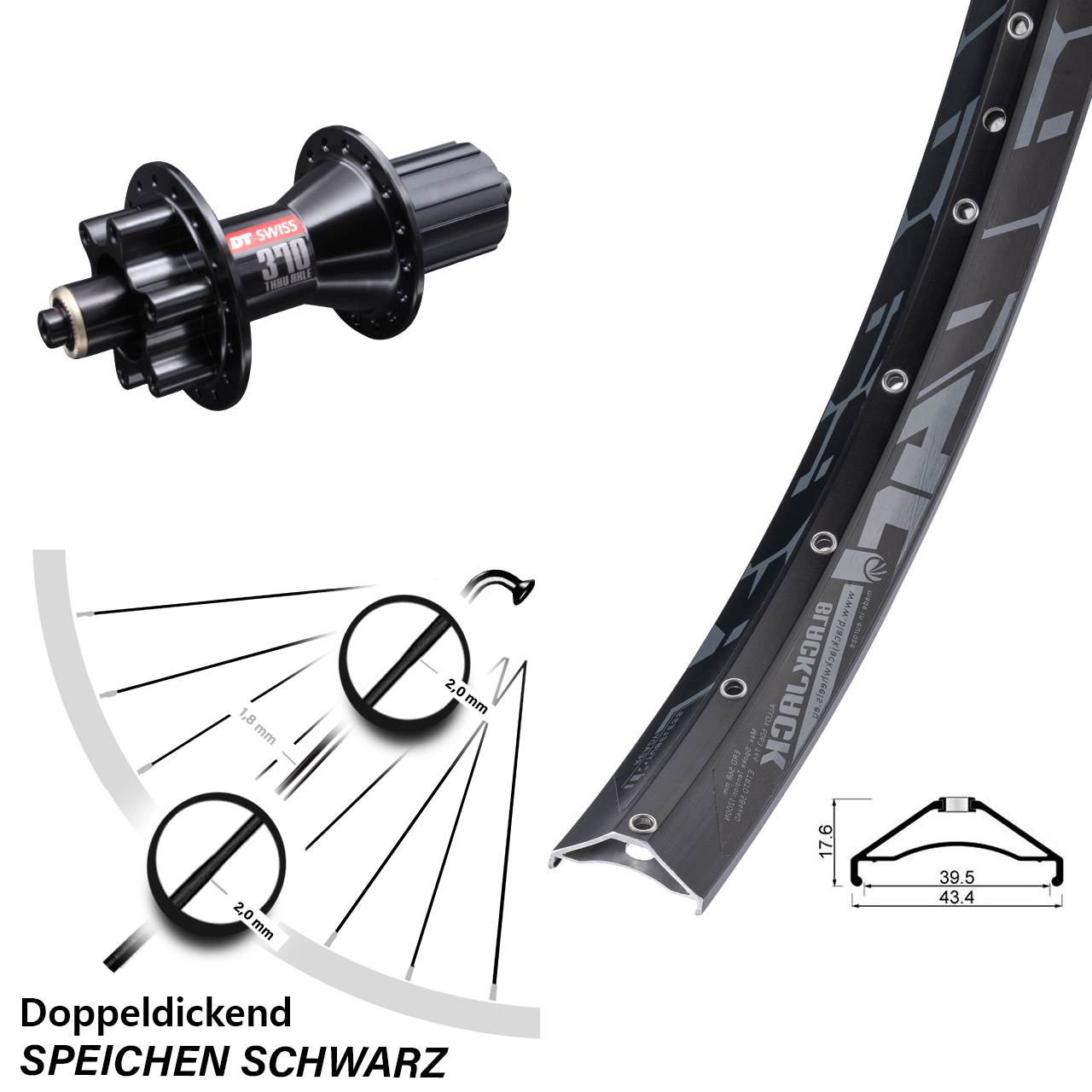 Rodi Ready 40 DT Swiss 370 Hybrid 27,5 Zoll Hinterrad 6-Loch 8-11 fach QR