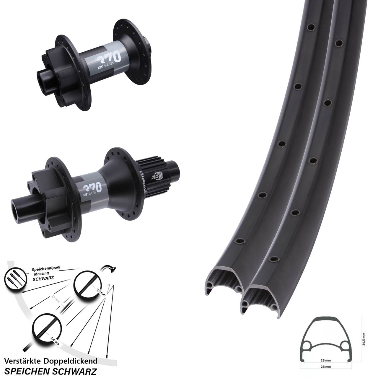 Disc Laufrad-Satz 28-29 Zoll Ambrosio Sport DT Swiss 370 Shimano Micro Spline 12x100/142