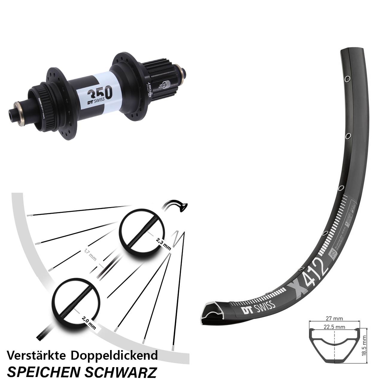 DT Swiss X412-350 29 Zoll Hinterrad Centerlock QR Shimano Micro Spline