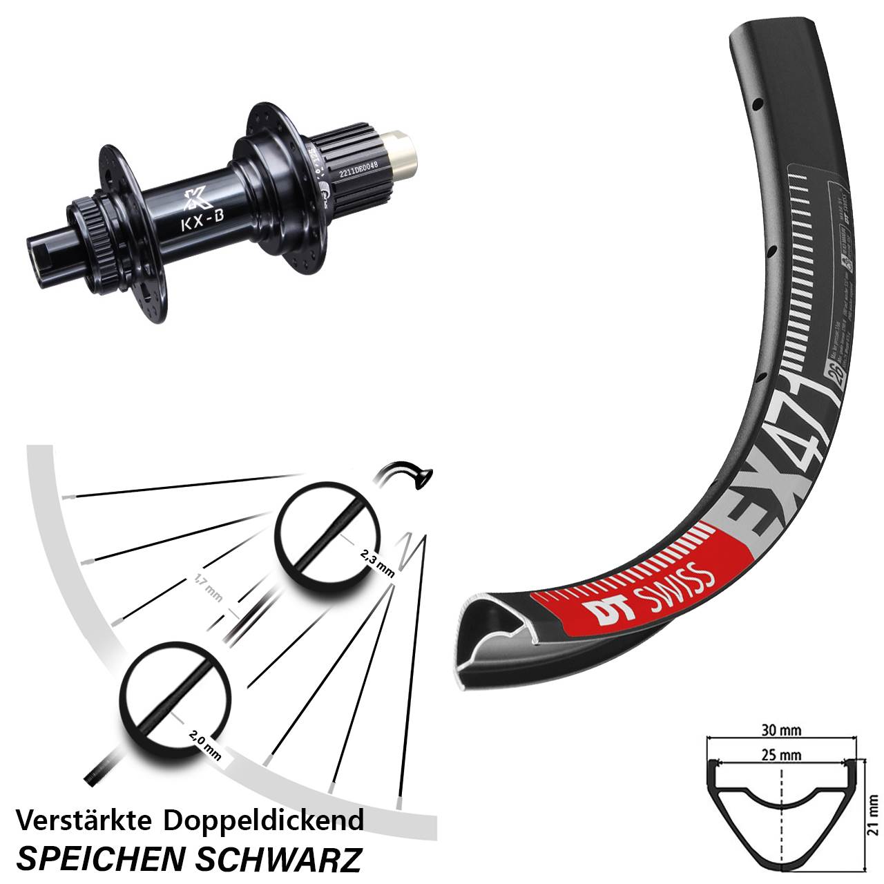 DT Swiss EX 471 KX-B 27,5 Zoll Disc Hinterrad 12x148 Boost Shimano Micro Spline
