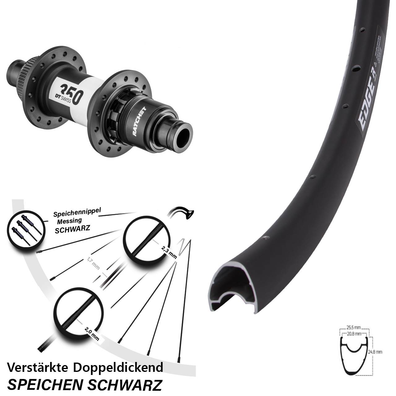 28 Zoll Ryde Edge R25 Offset DT Swiss 350 Road Disc Hinterrad 12x142 SRAM XDR