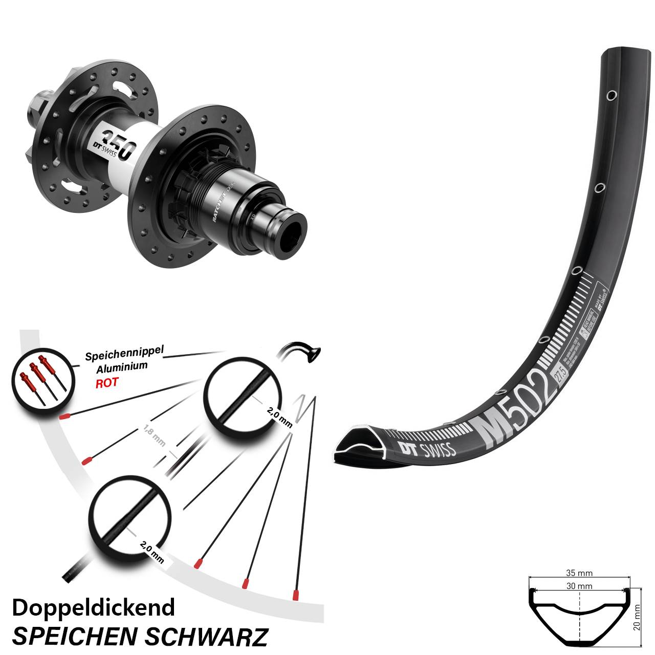 Disc Laufrad 12x148 27,5 Zoll DT Swiss M 502-350 DEG72 XD 11-12 fach