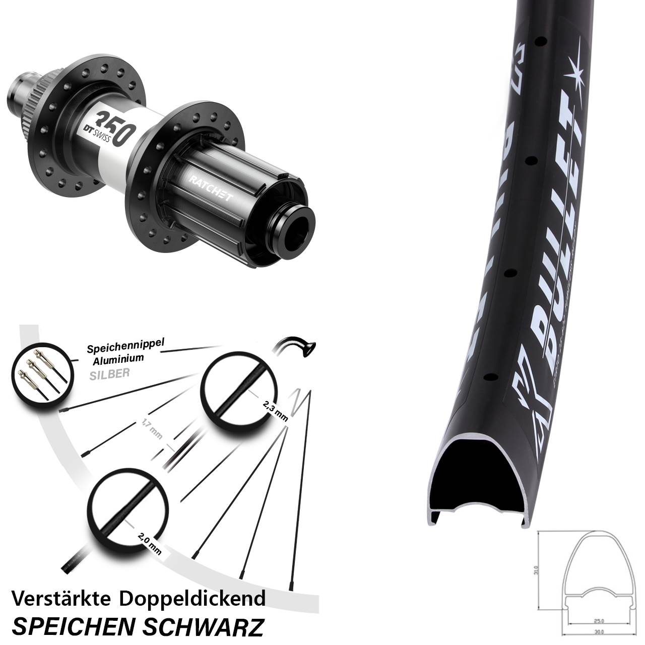 Centerlock Hinterrad 12x142 29 Zoll KX Bullet DT Swiss 350 8-11 fach HG