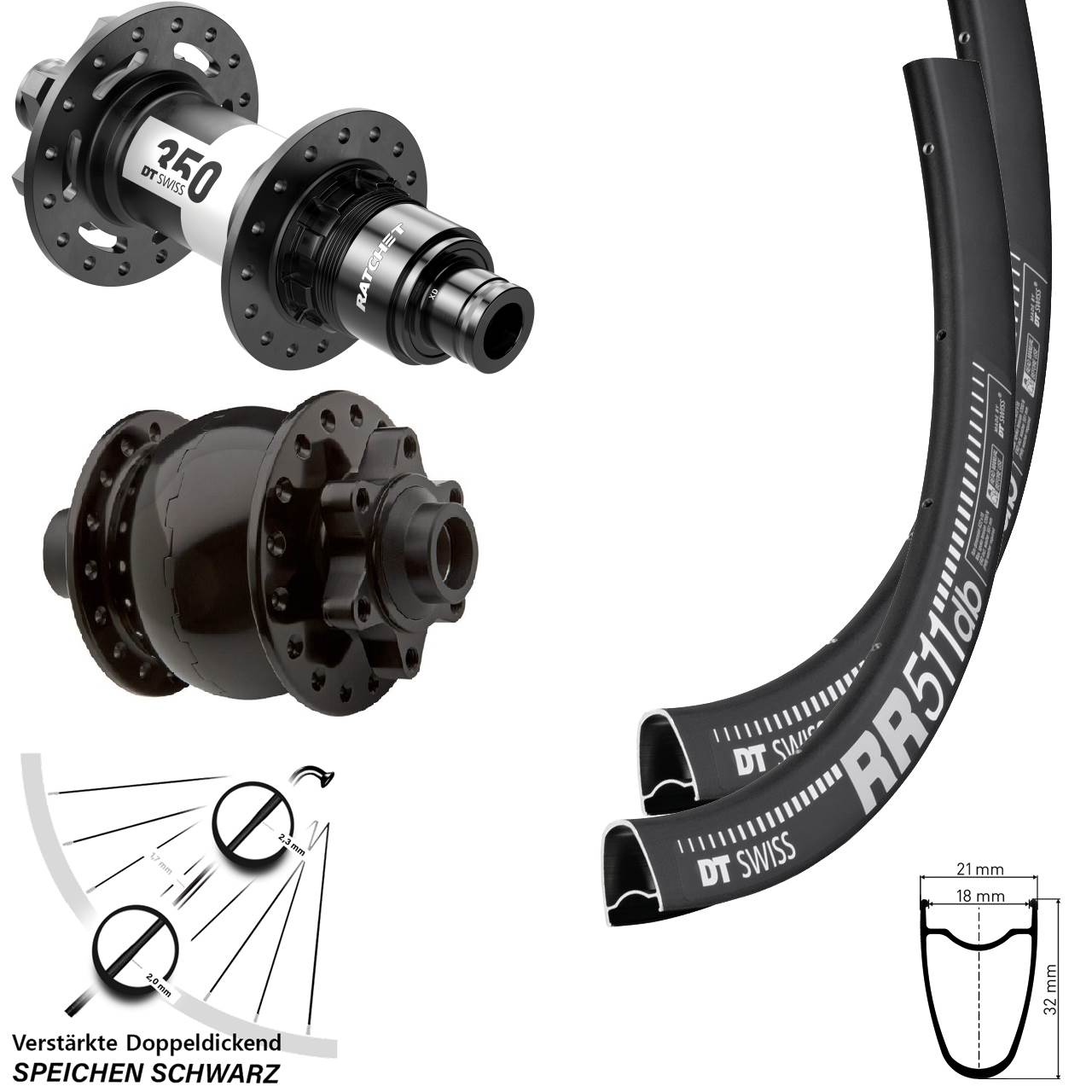 6-Loch Laufradsatz 15x100 12x142 28 Zoll DT Swiss RR511 350 SON XD