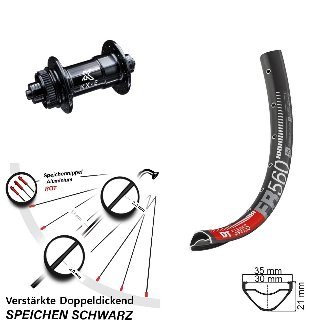 KX-E Schnellspanner 5x100 DT Swiss FR 560 Vorderrad 26 Zoll für Centerlock
