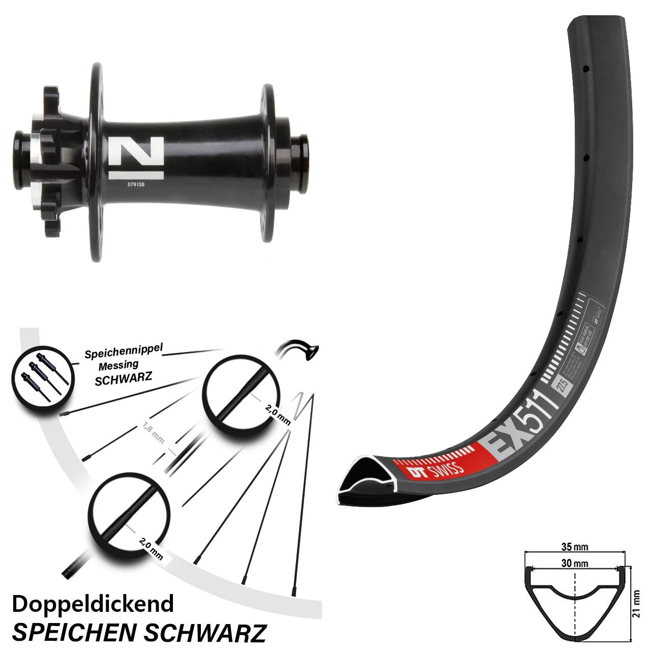 Disc Vorderrad 27,5 Zoll DT Swiss EX511 Novatec D791 15x100