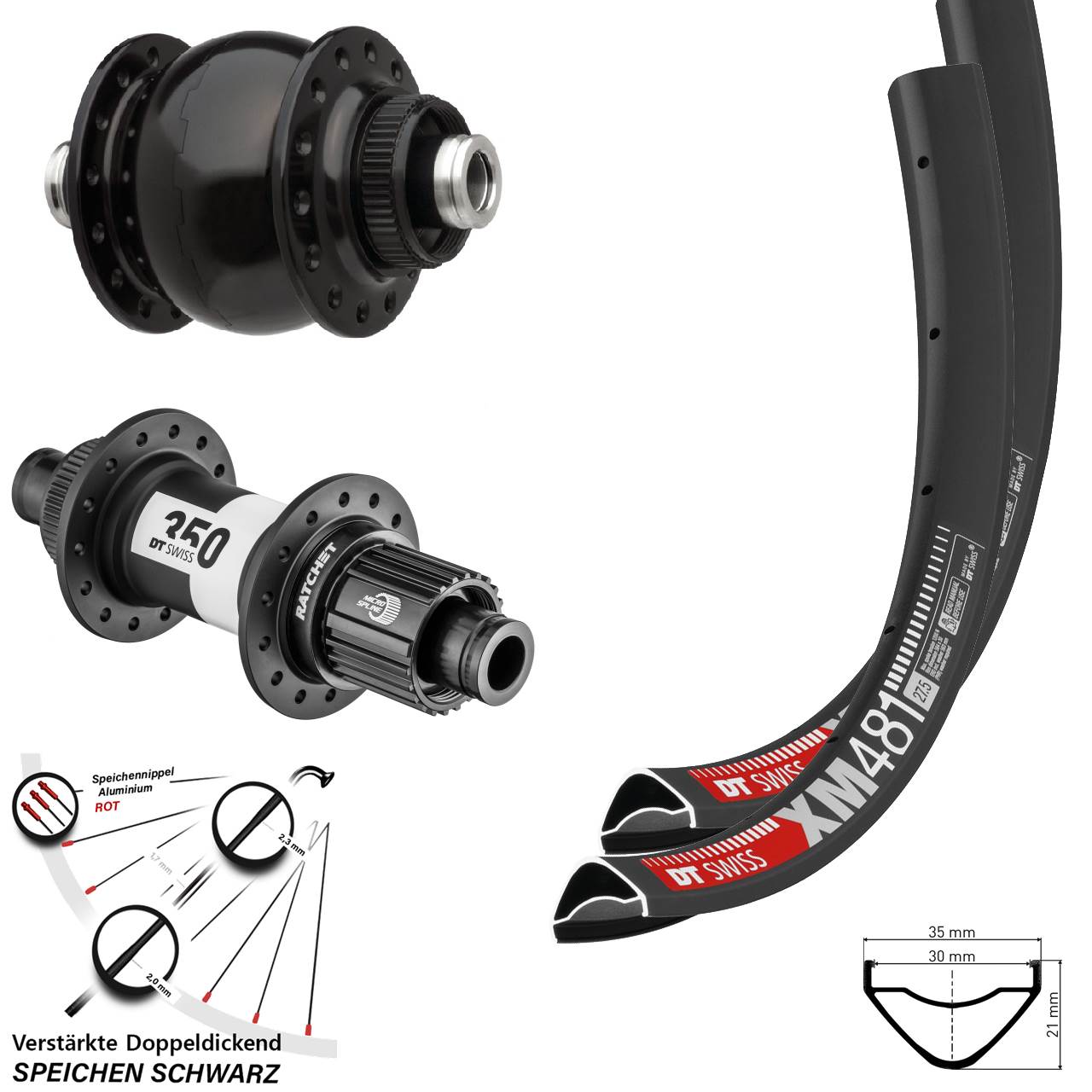 DT Swiss XM481-350 SONdelux 27,5 Zoll Disc Laufradsatz 12x100/142 Shimano Micro Spline