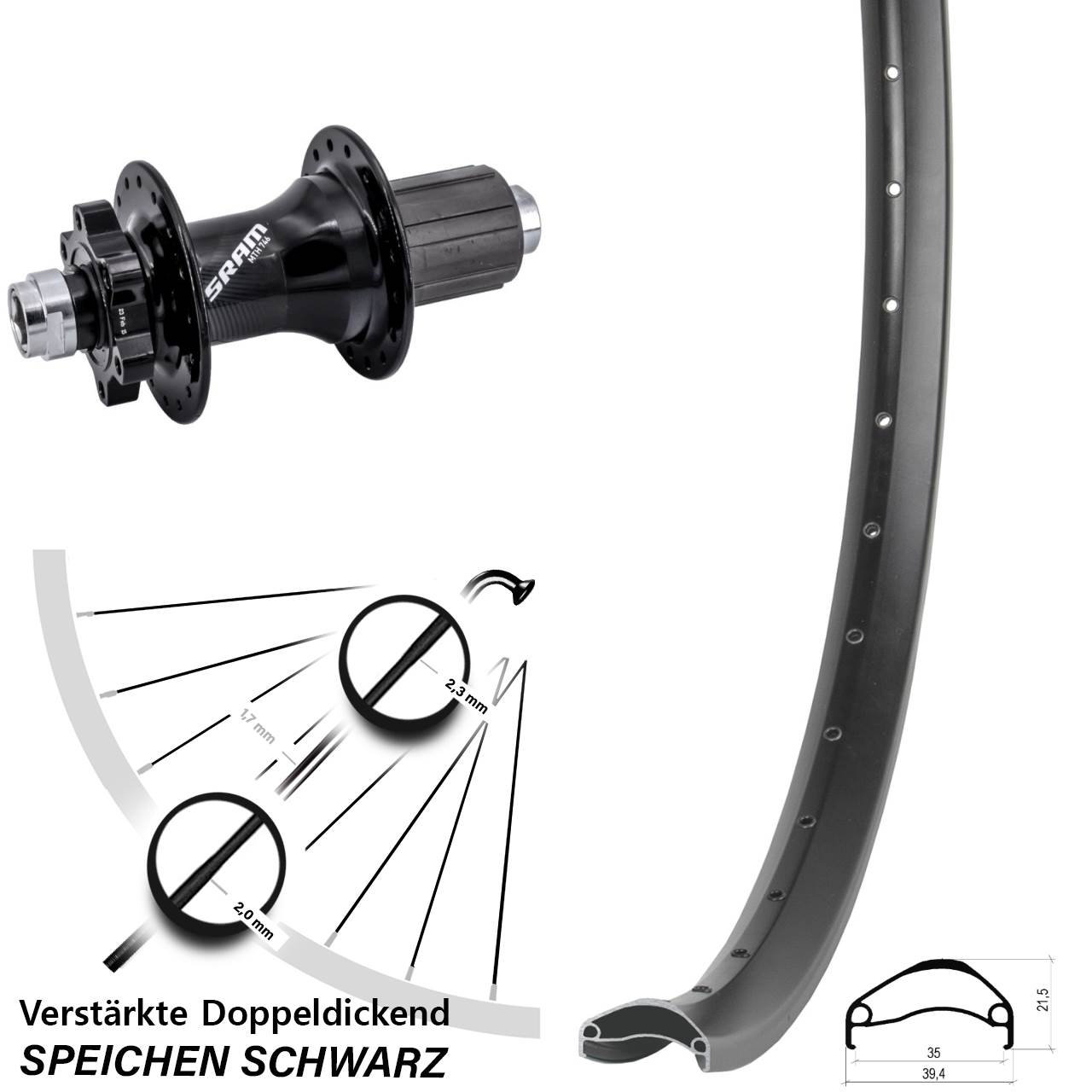 Ambrosio E35 Sram 746 27,5 Zoll Hinterrad 6-Loch 12x148 8-11 fach HG