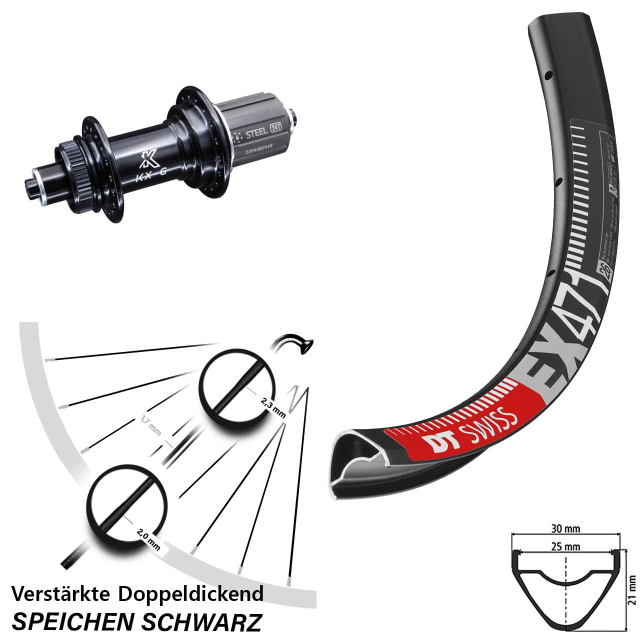 27,5 Zoll Hinterrad KX-GS 5x135 Centerlock DT Swiss EX 471 Bikepacking 8-12 fach