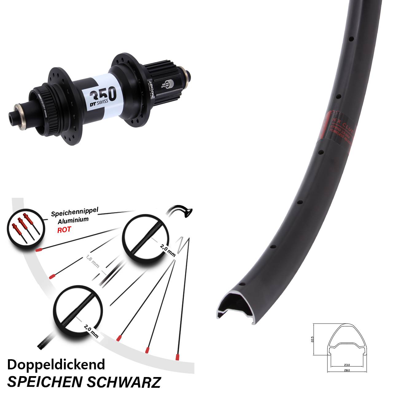 Hinterrad 26 Zoll KX Clue DT Swiss 350 Centerlock Micro Spline QR