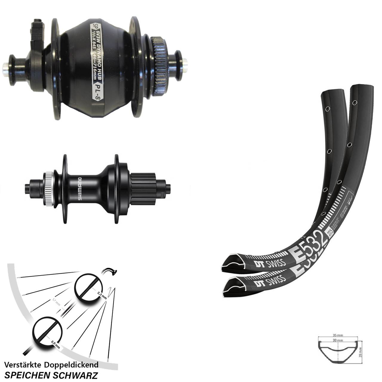 Disc Laufrad-Satz 29 Zoll DT Swiss E 532 Shimano FH-MT500 SP PL-8 Micro Spline QR