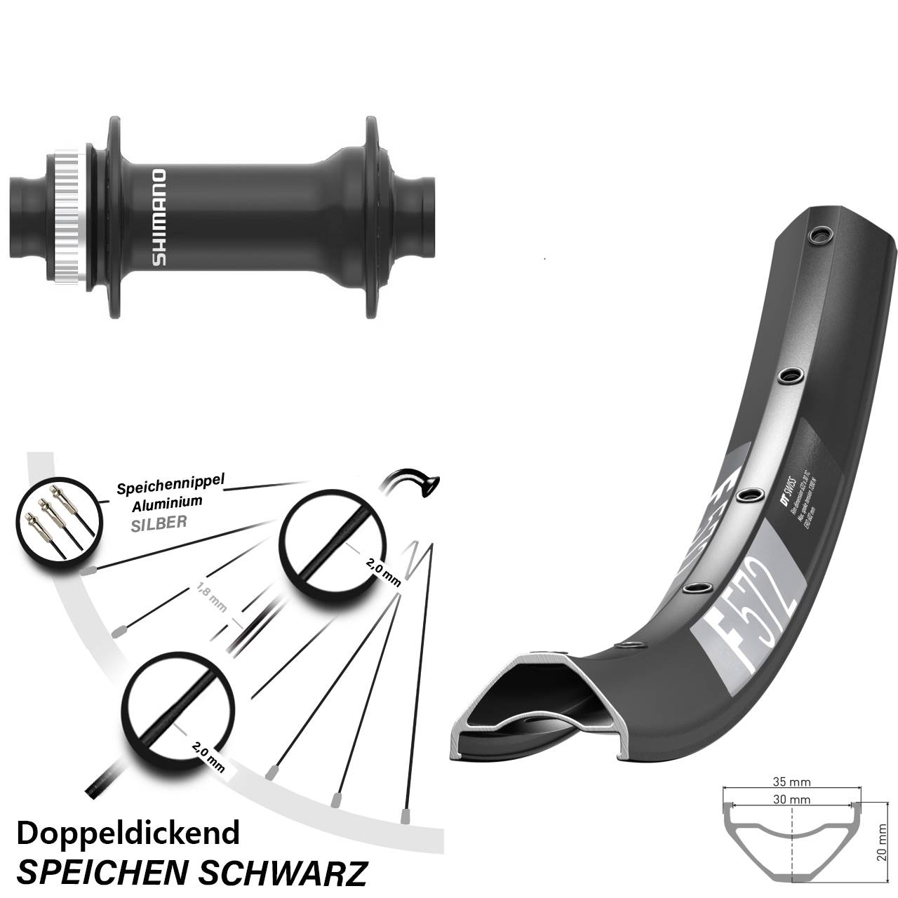 Vorderrad Centerlock 27,5 Zoll DT Swiss F 572 Shimano HB-MT410-B 15x110 Boost