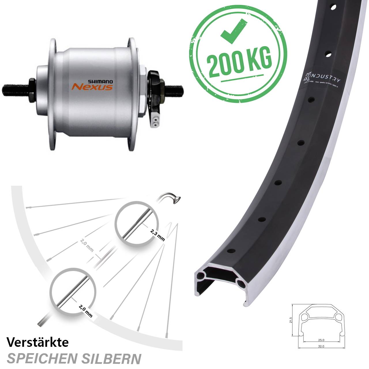 KX Industry Shimano Nabendynamo Vorderrad 20 Zoll