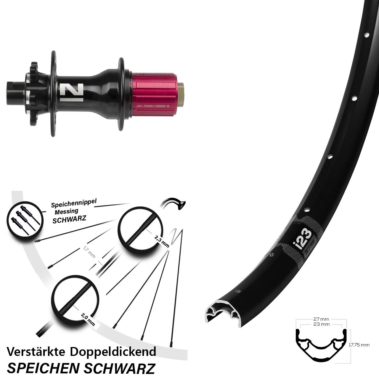 Hinterrad 6-Loch 12x142 29 Zoll WTB i23 ST Novatec D792 8-12 fach HG