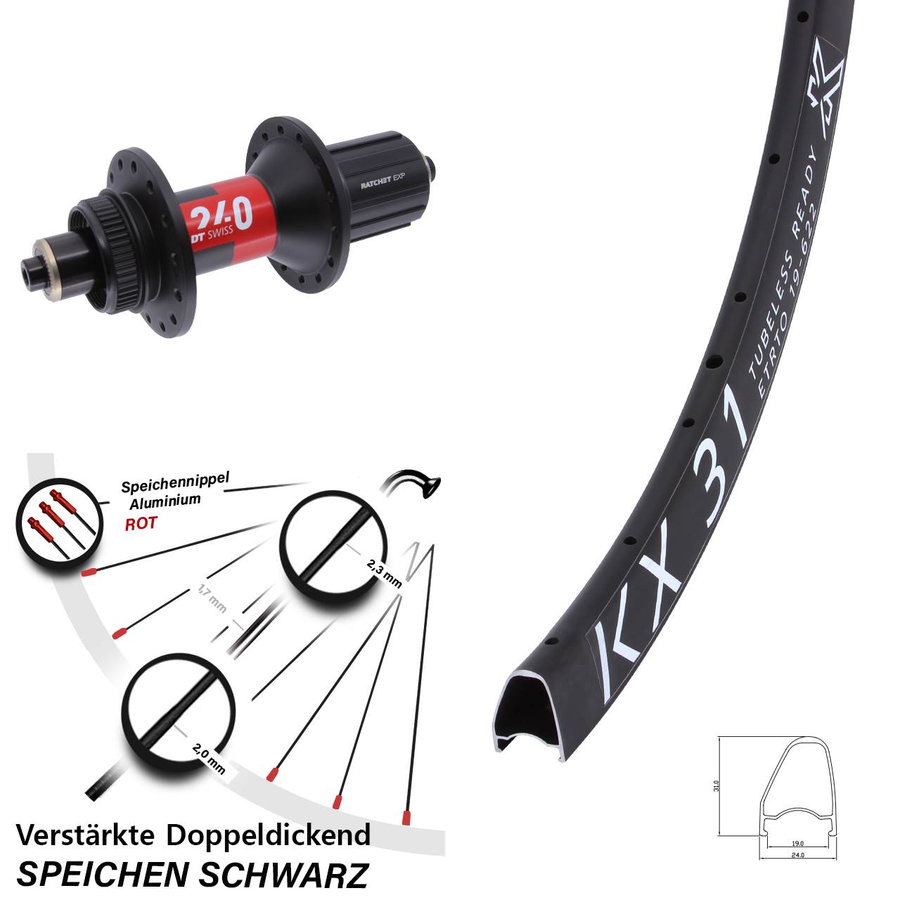 KX31 OS DT Swiss 240 28 Zoll Disc Hinterrad für Schnellspanner 11-12 fach