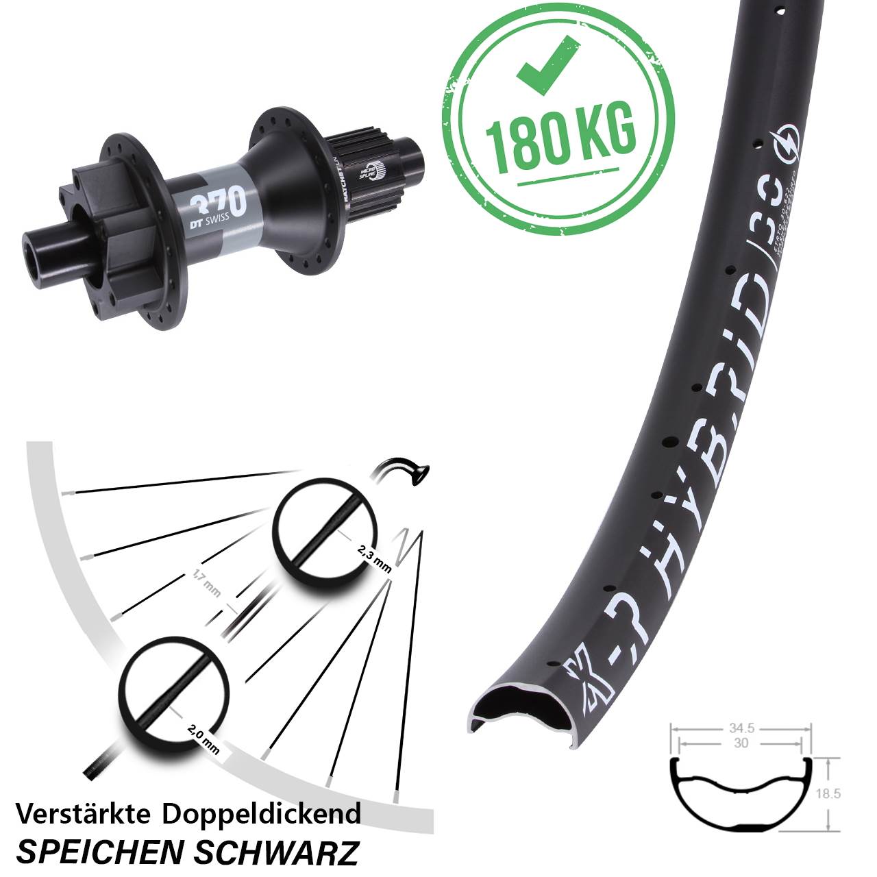 Disc Hinterrad 29 Zoll KX-R Hybrid 30 DT Swiss 370 Micro Spline 12x148 Boost