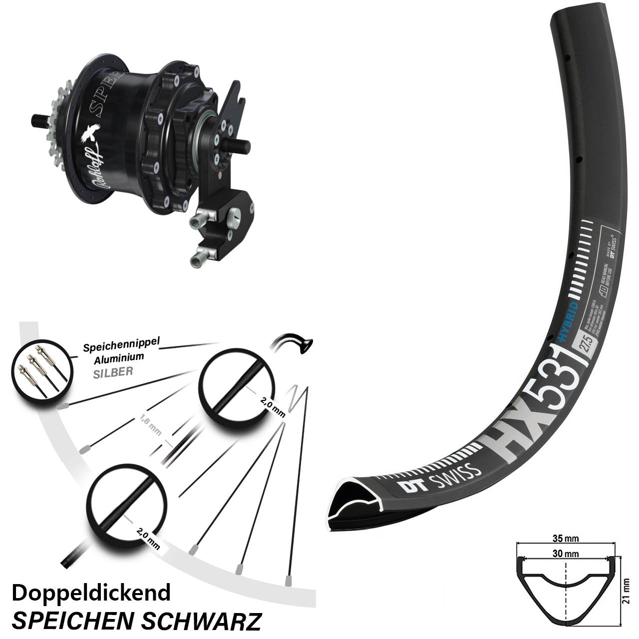 DT Swiss HX 531 Rohloff TS DB OEM2 Tandem 29 Zoll Disc Hinterrrad