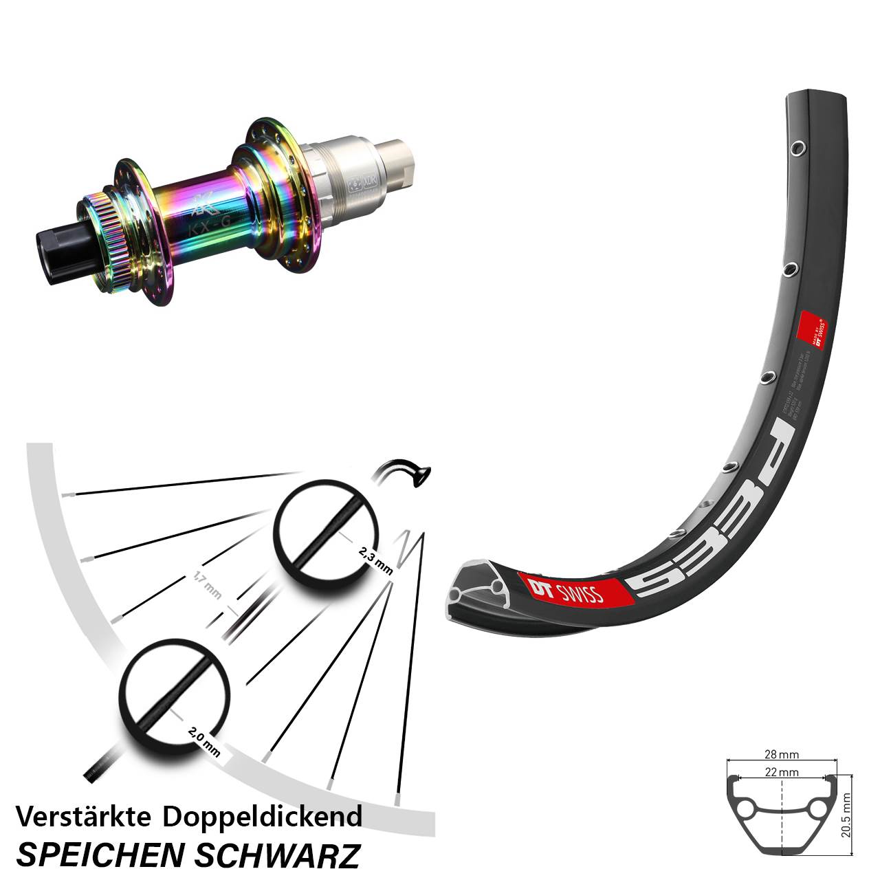 28 Zoll DT Swiss 533 D KX-G Oilslick Disc Hinterrad 12x142 SRAM XDR
