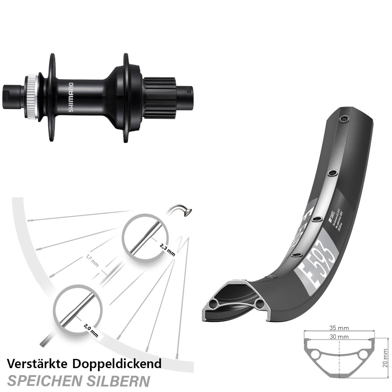Disc Laufrad 12x148 29 Zoll DT Swiss E593 Shimano FH-MT510-B Micro Spline