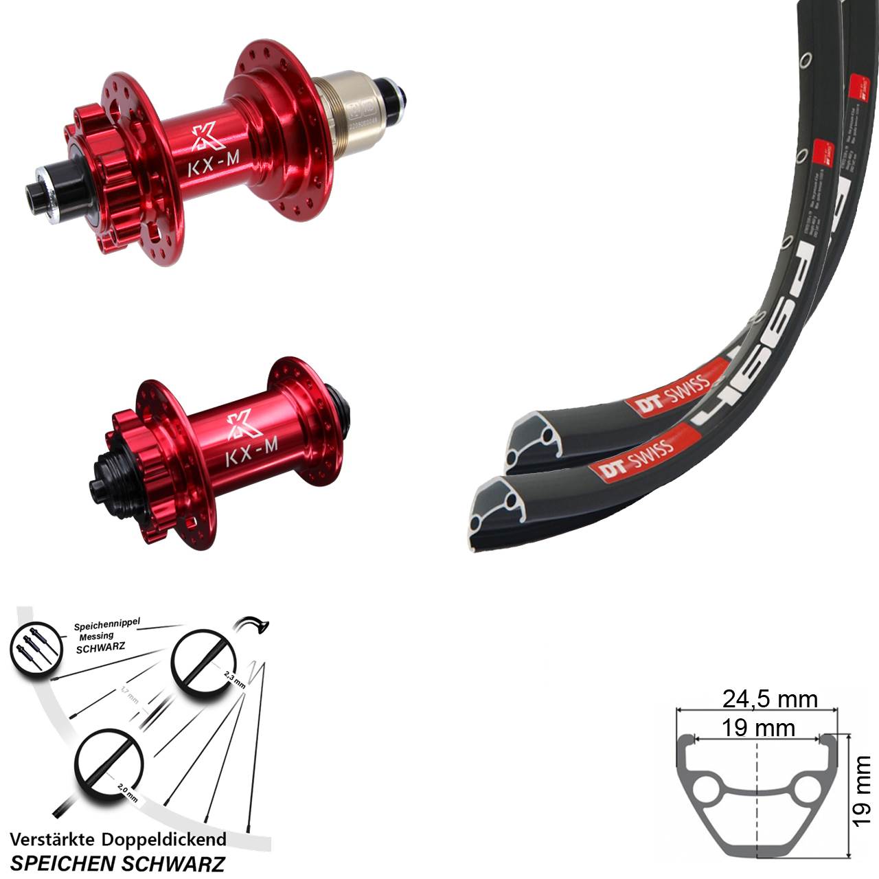 DT Swiss 466d KX-M rot 28 Zoll Disc Laufradsatz QR XD 11-12 fach