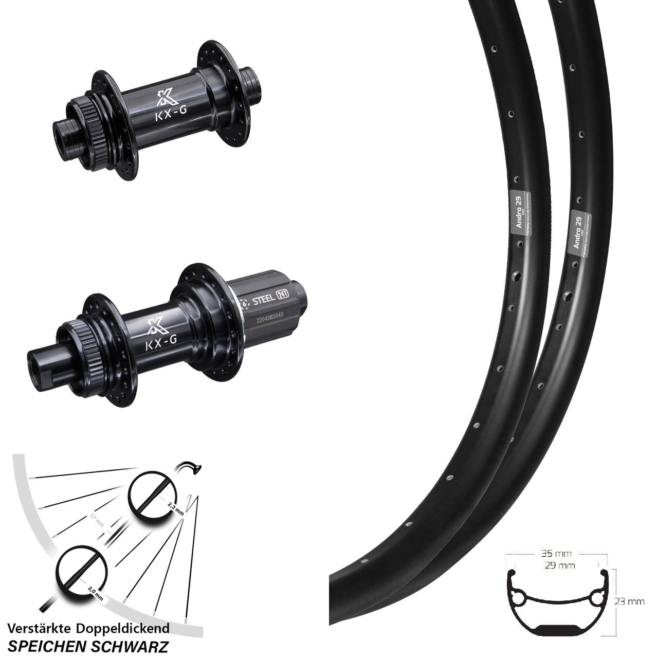 Laufradsatz Centerlock 15x100 12x142 29 Zoll Ryde Andra KX-GS Heavy Duty 8-12 fach