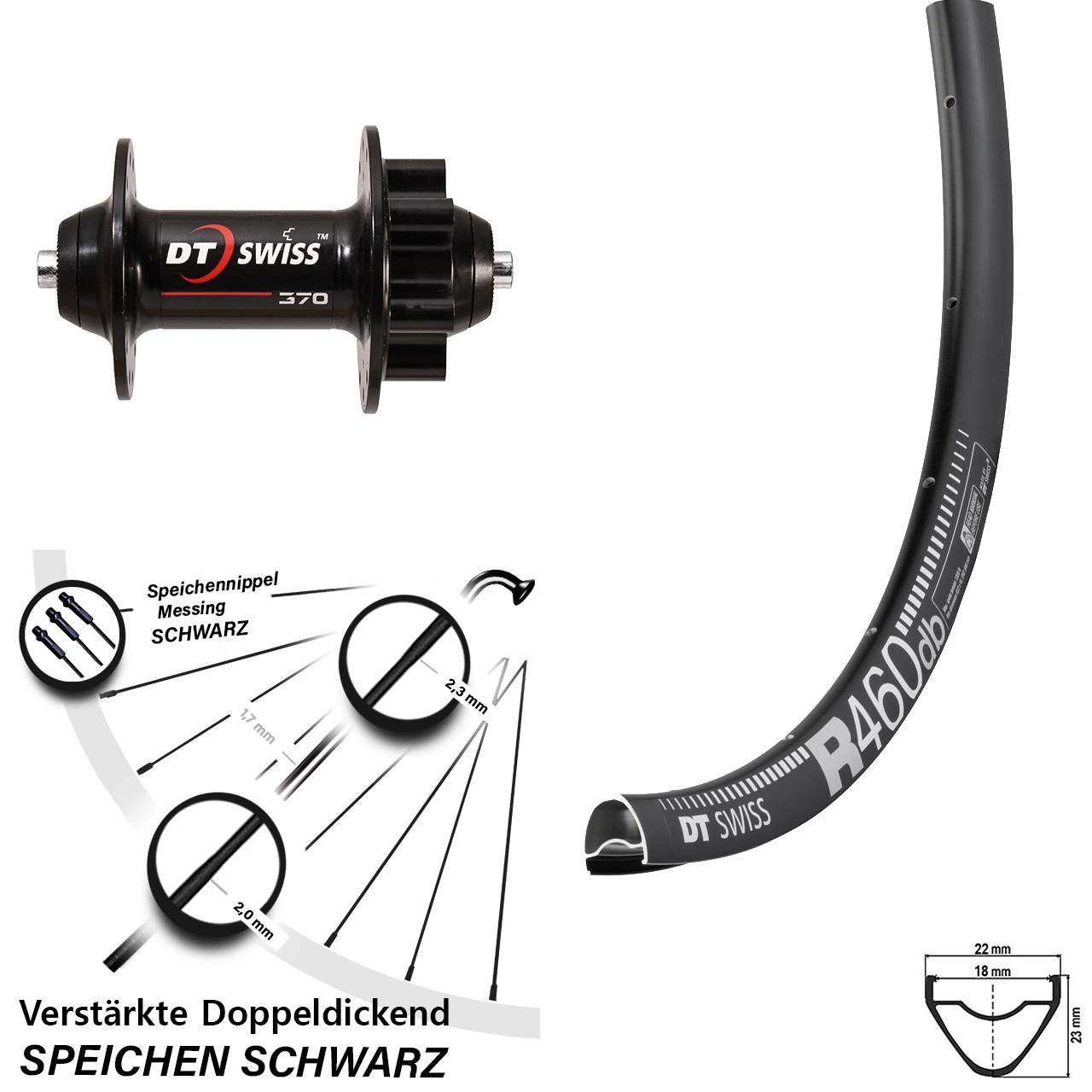 Vorderrad 28 Zoll DT Swiss R 460-370 5x100 6-Loch