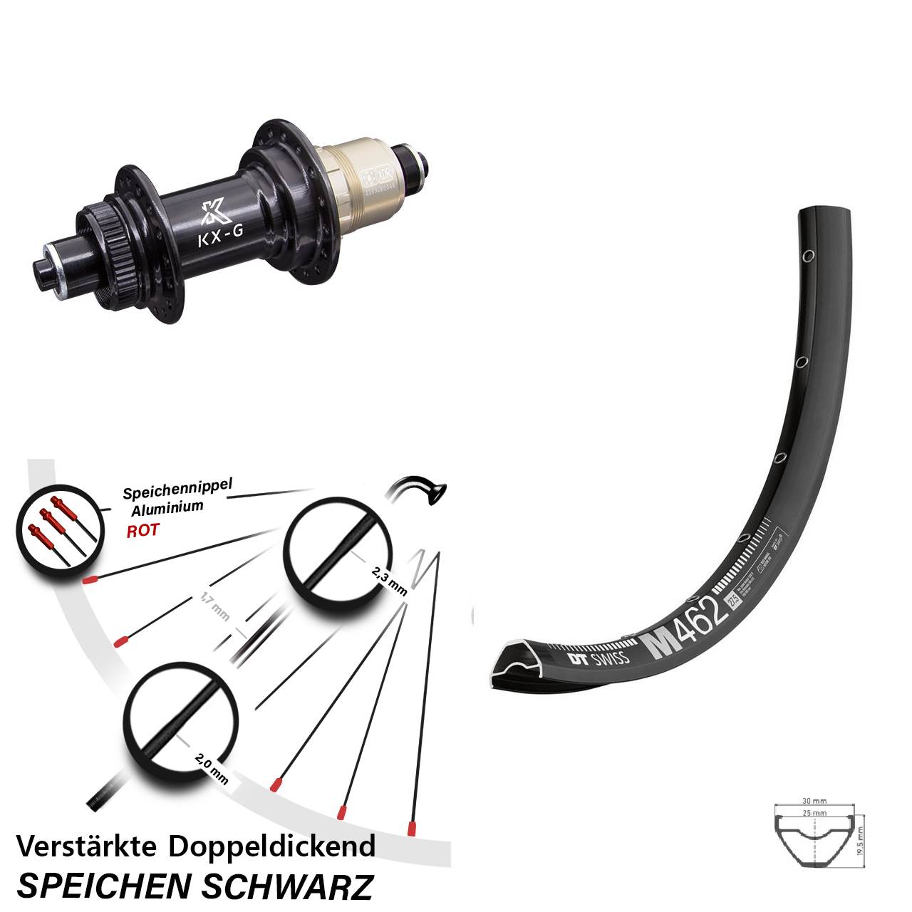 Centerlock Hinterrad 29 Zoll DT Swiss M 462 KX-G SRAM XDR für Schnellspanner
