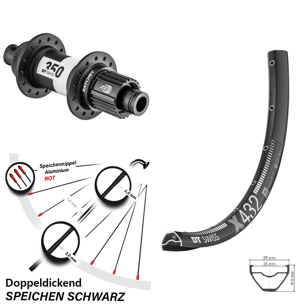 DT Swiss X432-350 29 Zoll Disc Hinterrad 12x142 Micro Spline
