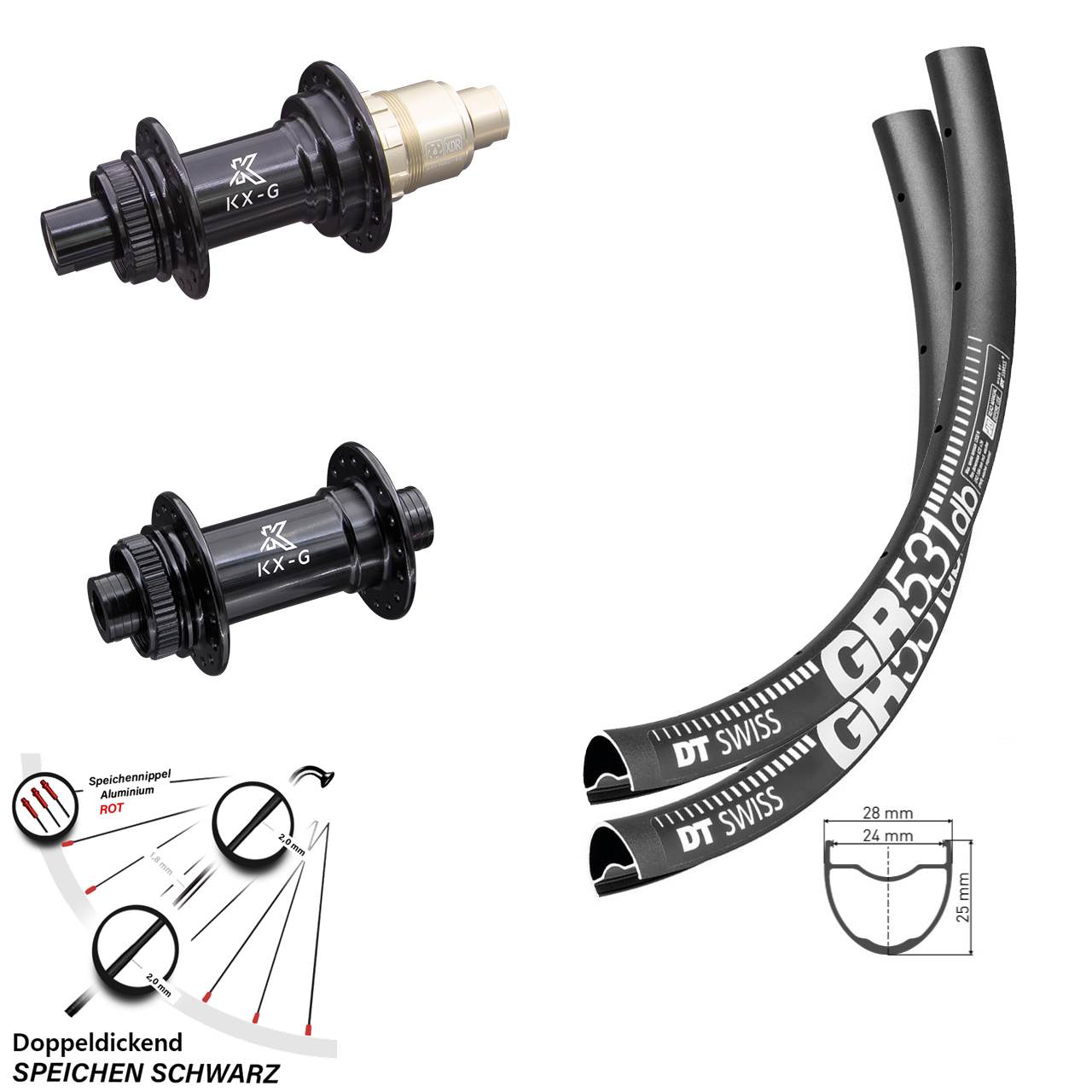 Laufradsatz Gravel 28-29 Zoll KX-Nabe Sram XD-R 12-fach DT Swiss GR 531