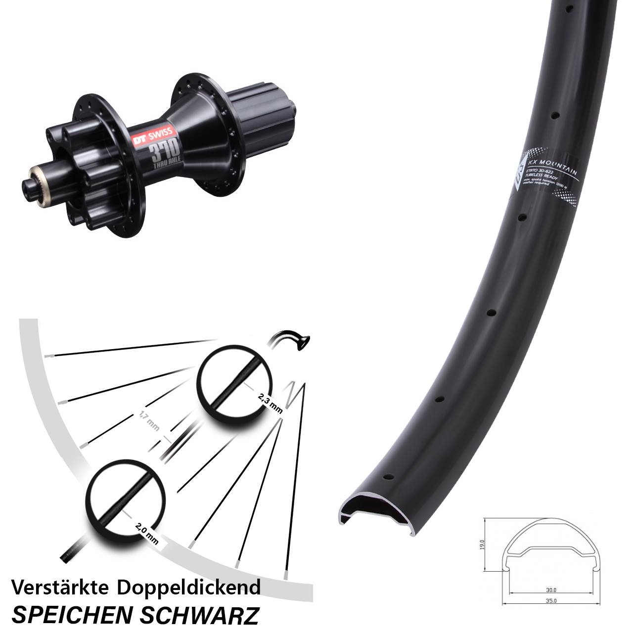 KX Mountain TR DT Swiss 370 29 Zoll Disc Laufrad für Schnellspanner 8-11 fach HG