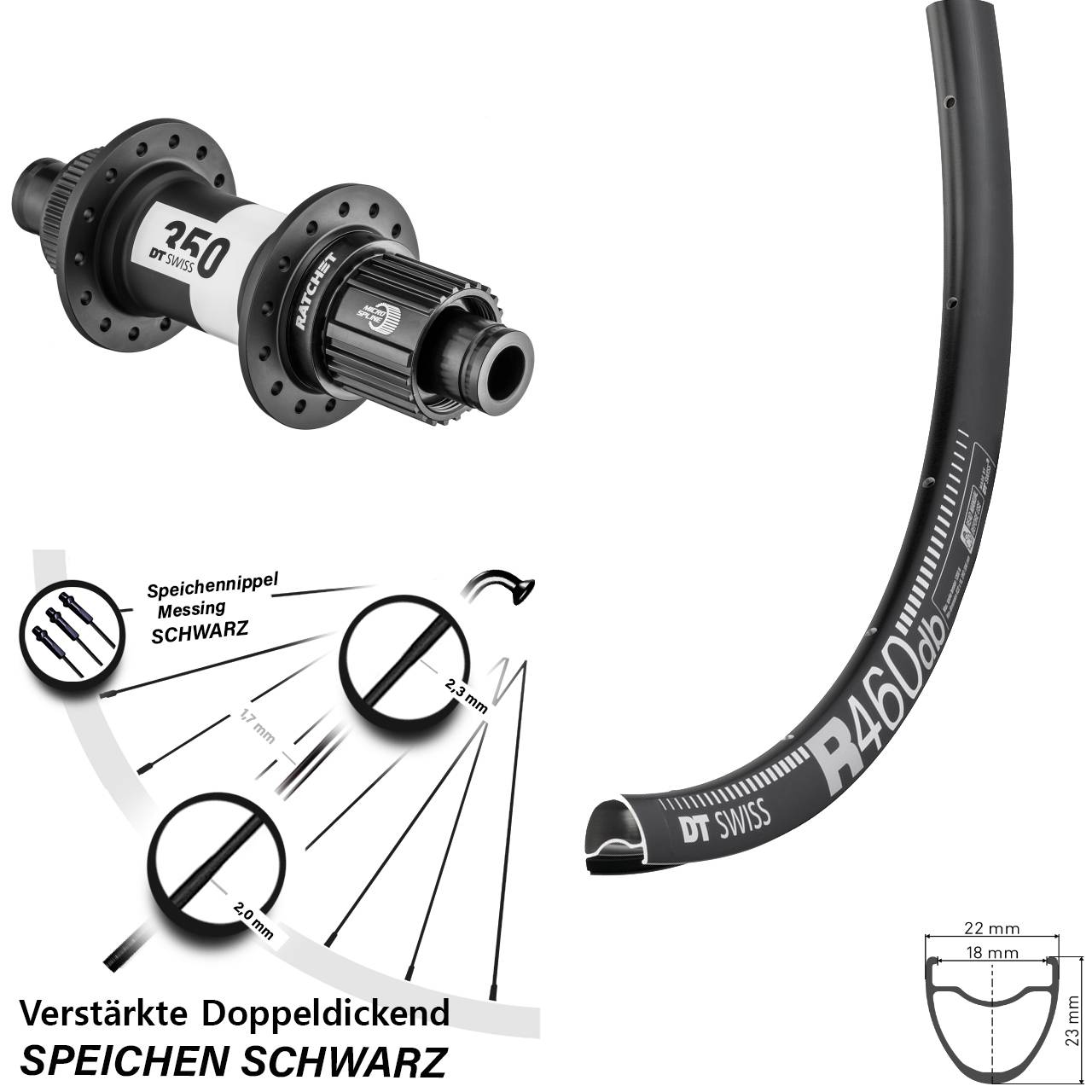 Disc Hinterrad 28 Zoll DT Swiss R 460-350 Ratchet 36 Micro Spline 12x142