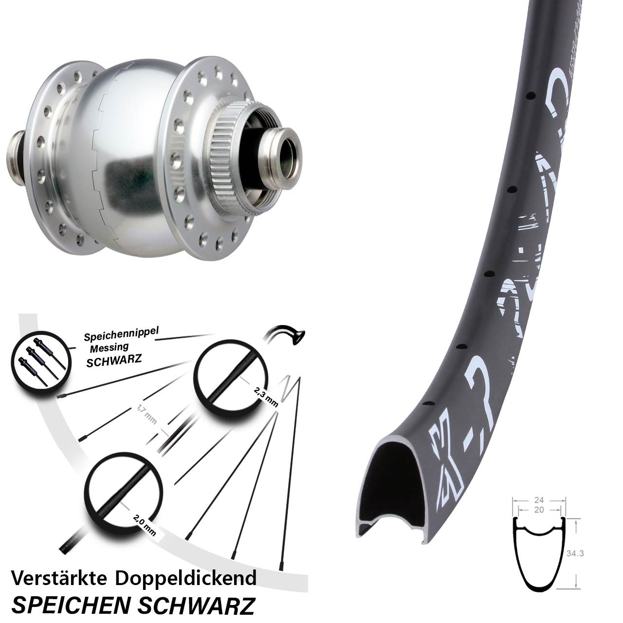 Nabendynamovorderrad Centerlock 12x100 28-29 Zoll KX-R Road SON 28
