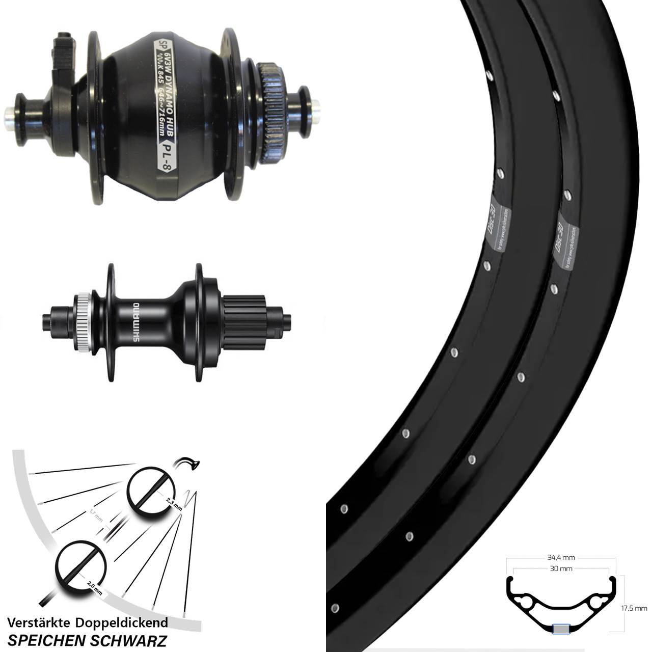 Laufradsatz Disc 29 Zoll Ryde Disc 30 Shimano FH-MT500 SP PL-8 Micro Spline QR