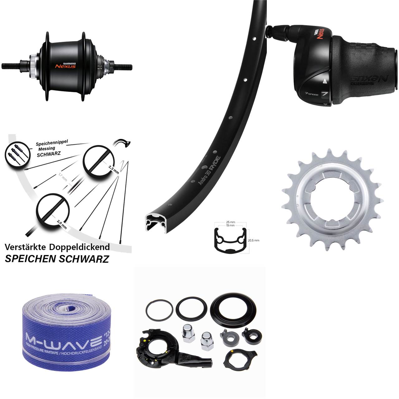 Hinterrad 28 Zoll Ryde Andra 30 Shimano SG-C3001-7D 7 Gang Disc schwarz