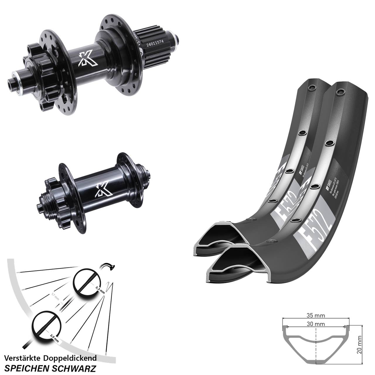 6-Loch Laufradsatz QR 29 Zoll DT Swiss F 572 KX-M Shimano Micro Spline