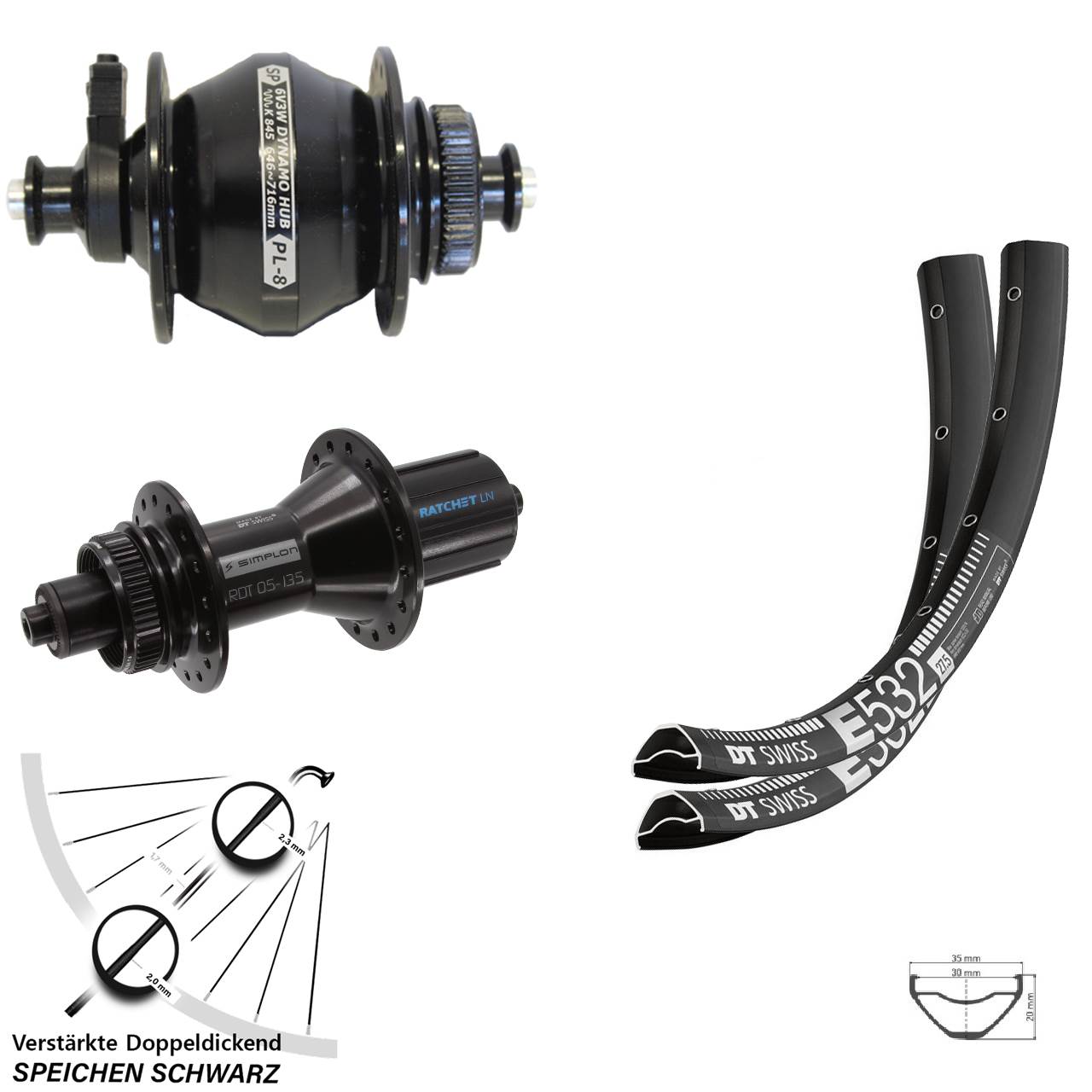 Disc Laufrad-Satz 27,5 Zoll DT Swiss E 532-370 Hybrid Shutter PL-8 8-11 fach QR