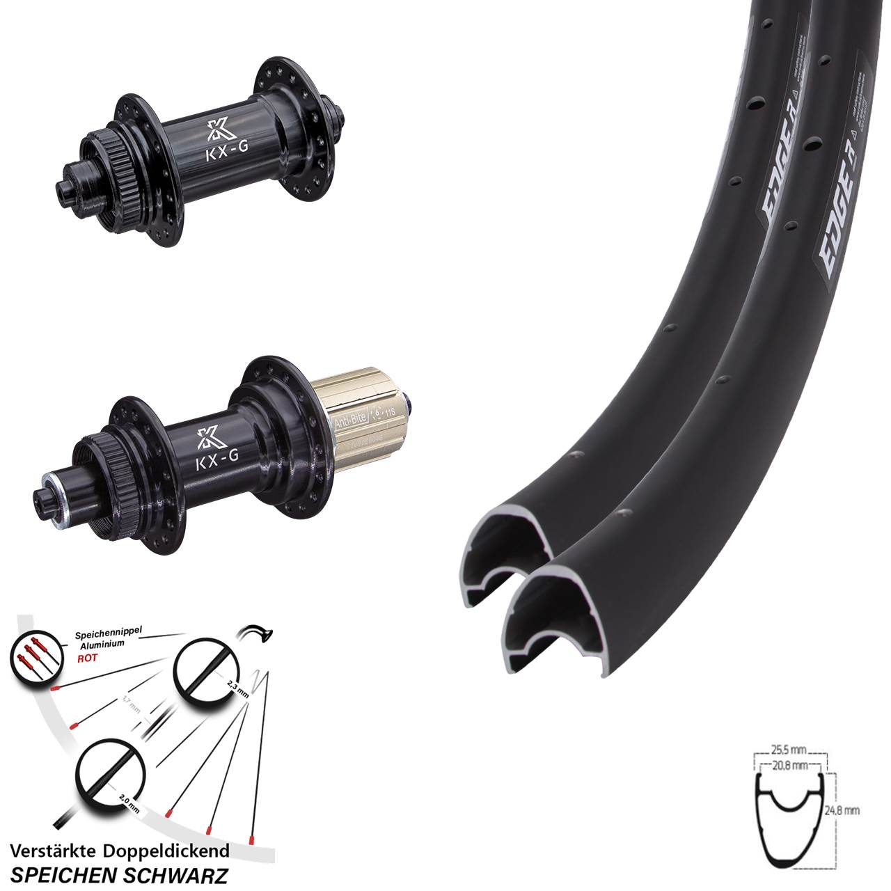 Ryde Edge R25 Offset KX-G 28 Zoll Disc Laufradsatz QR 8-12 fach HG