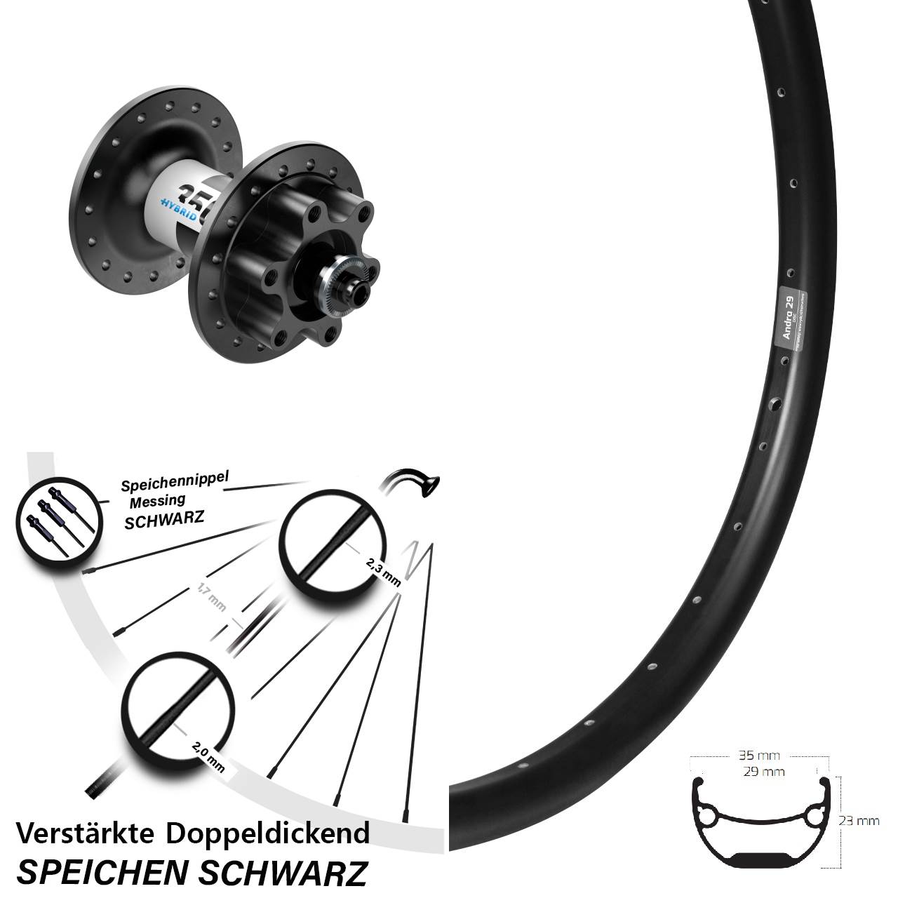 20 Zoll Ryde Andra 29 DT Swiss 350 Hybrid Vorderrad 6-Loch QR