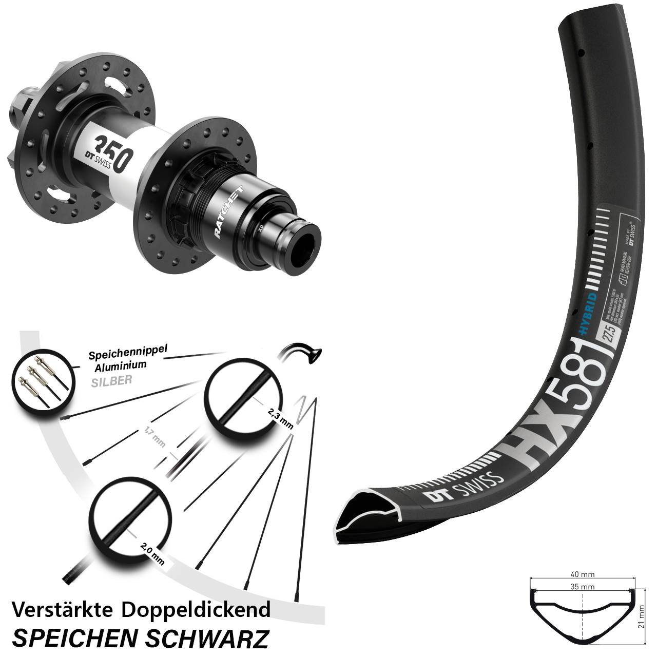 Disc Hinterrad 27,5 Zoll DT Swiss HX 581-350 XD 11-12 fach 12x142