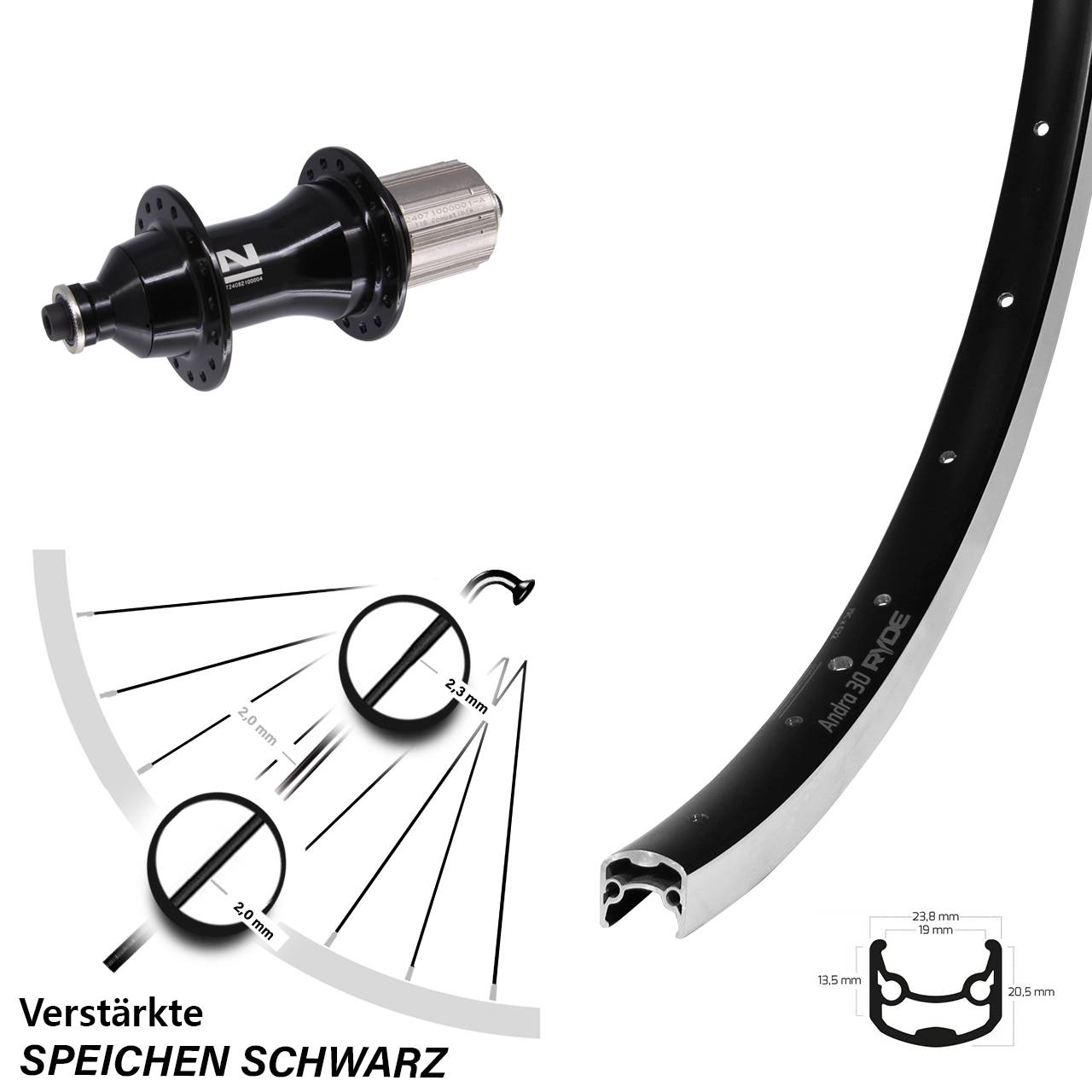 28 Zoll Ryde Andra 30 Novatec F162 Heavy Duty Hinterrad QR 8-12 fach HG